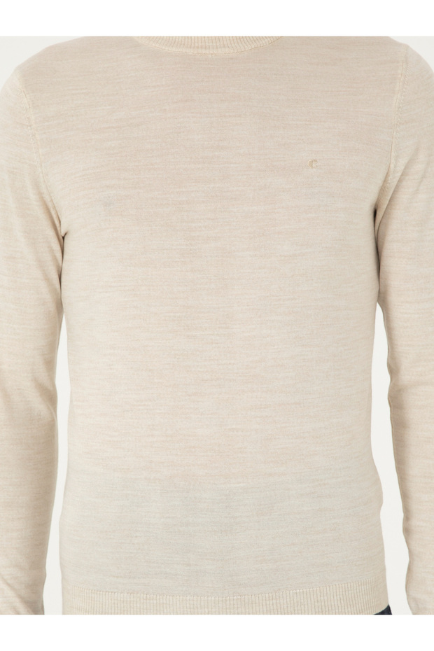 Bej Slim Fit Yün Karışımlı Çeyrek Balıkçı Yaka Basic Triko Kazak 50296402-VR011 - 6