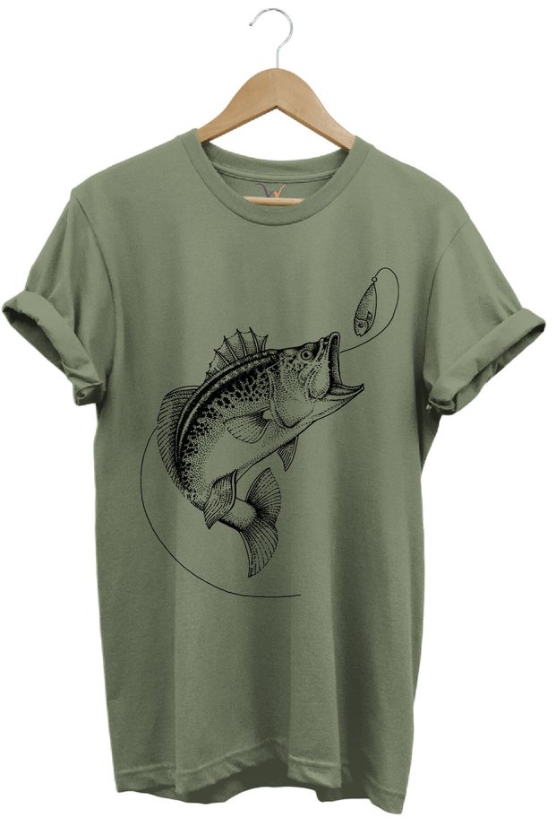 Fishing Fishing Printed Bait Fishing Fishing Rod 100% Cotton Crew Neck Khaki T-Shirt