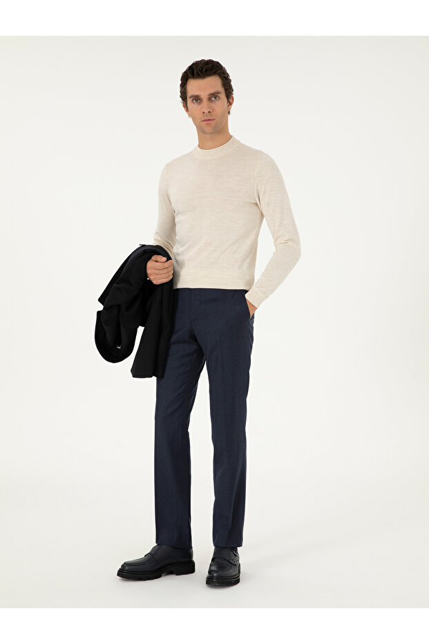 Bej Slim Fit Yün Karışımlı Çeyrek Balıkçı Yaka Basic Triko Kazak 50296402-VR011 - 4