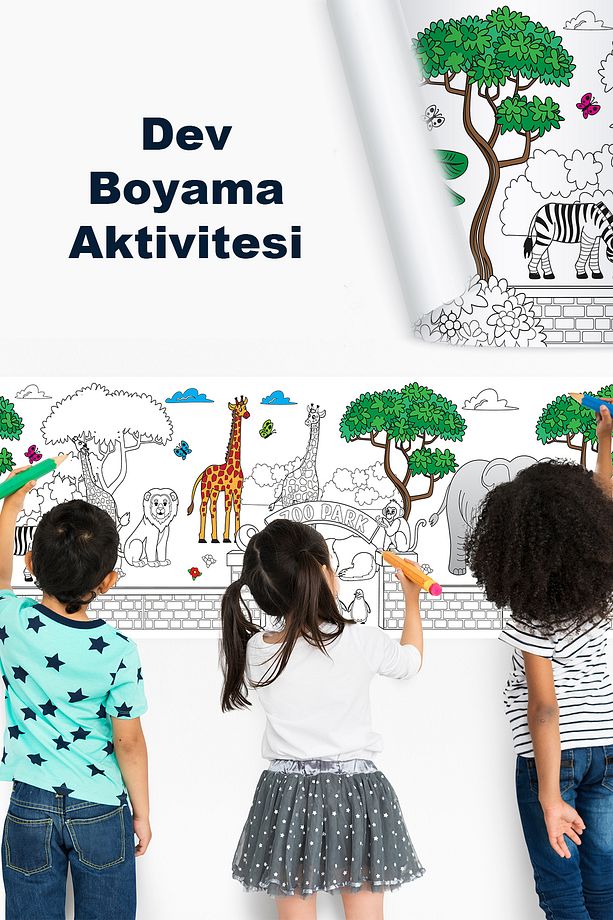 Hayvanat Bahçesi Dev Boyama Kağıdı 2.5 Metre Kağıt Aktivite Rulosu - 3