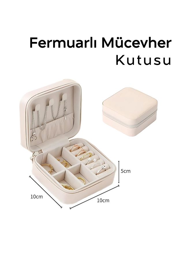 Fermuarlı Takı Mücevher Kutusu | Seyahat Mücevher Takı Kutusu - 10x10x5,5 cm - 2