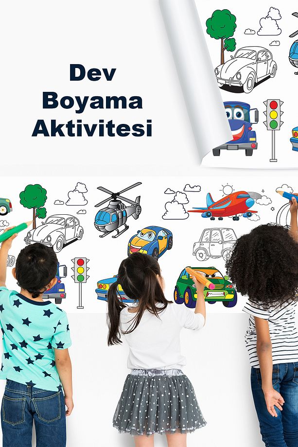 Taşıtlar Temalı Dev Boyama Kağıdı 2.5 Metre Kağıt Aktivite Rulosu - 3