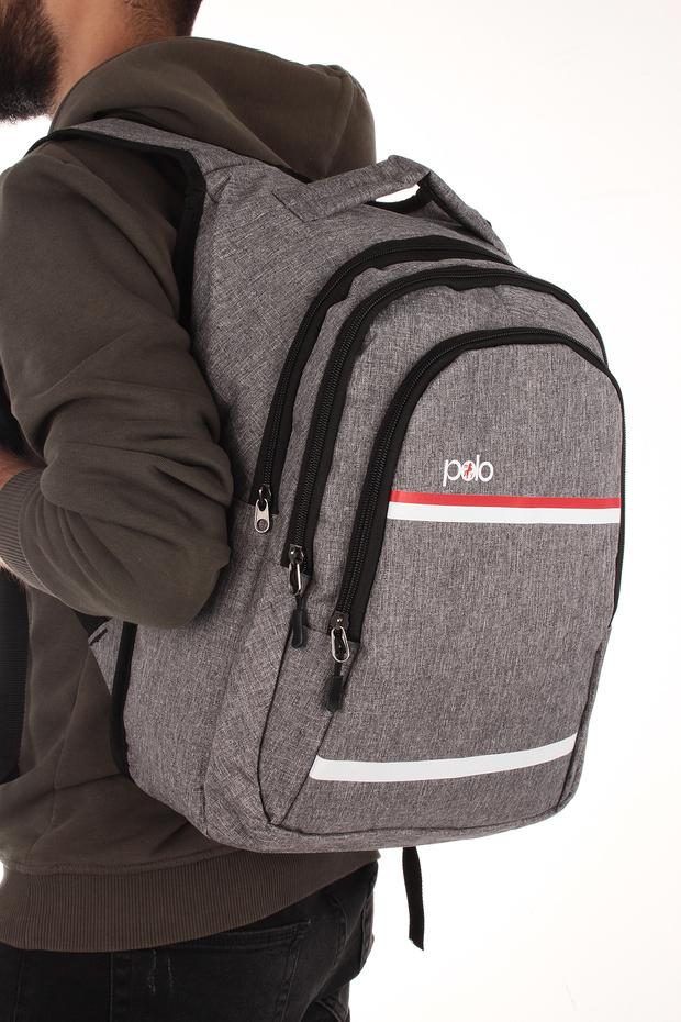 My Polo 8860 School Bag Backpack Orthopedic Water Resistant Gray
