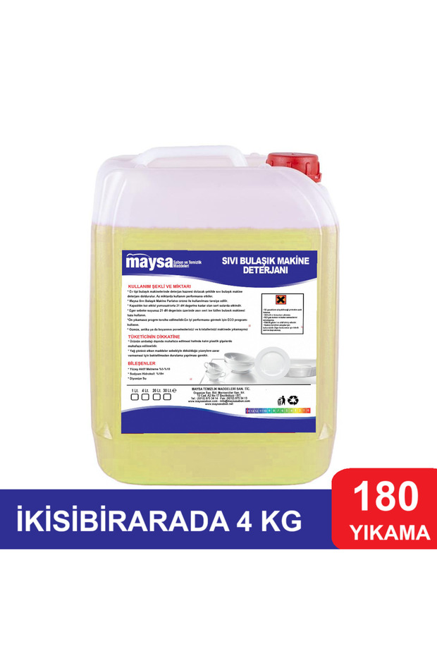 Maysa Ev Tipi Sıvı Bulaşık Makine Deterjanı 180 Yıkama Ikisibirarada 4 Lt.