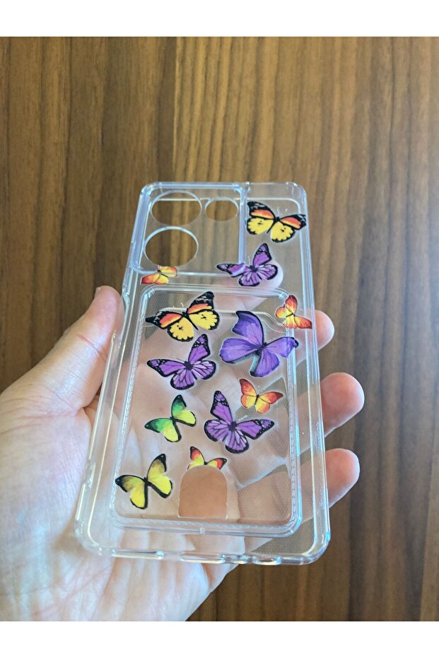 iPhone 16 Plus Butterfly Printed Transparent Silicone Phone Case with Card Holder Cover