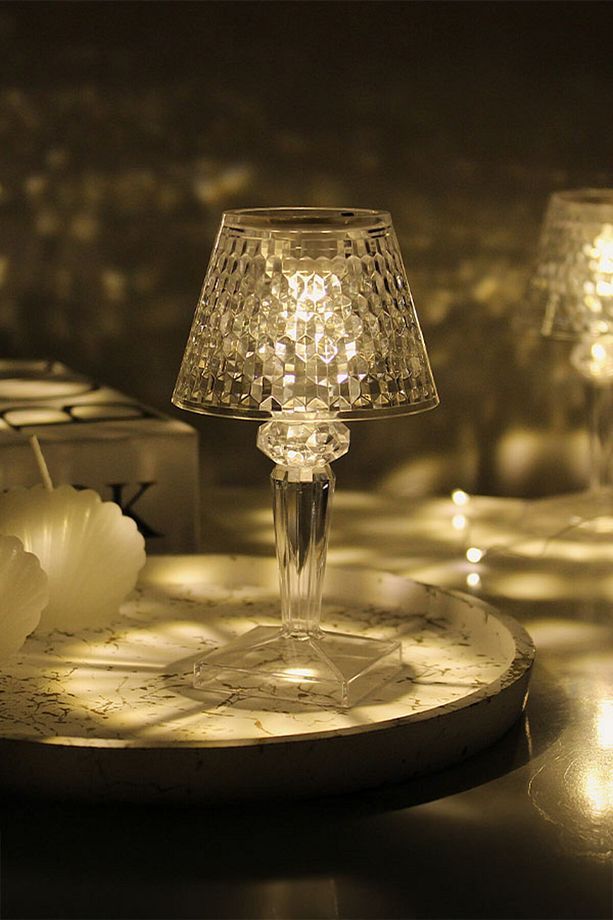 2'li Dekoratif Kristal Mozaik Desen Abajur Led Mum - Modern Mini Gece Lambası - Masa Lambası - 1