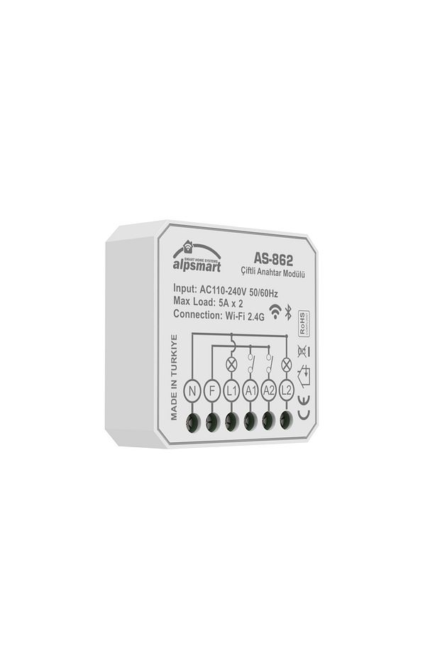 AS-862 Akıllı WiFi Çiftli Duvar Anahtarı Modülü Tuya Uyumlu - 1