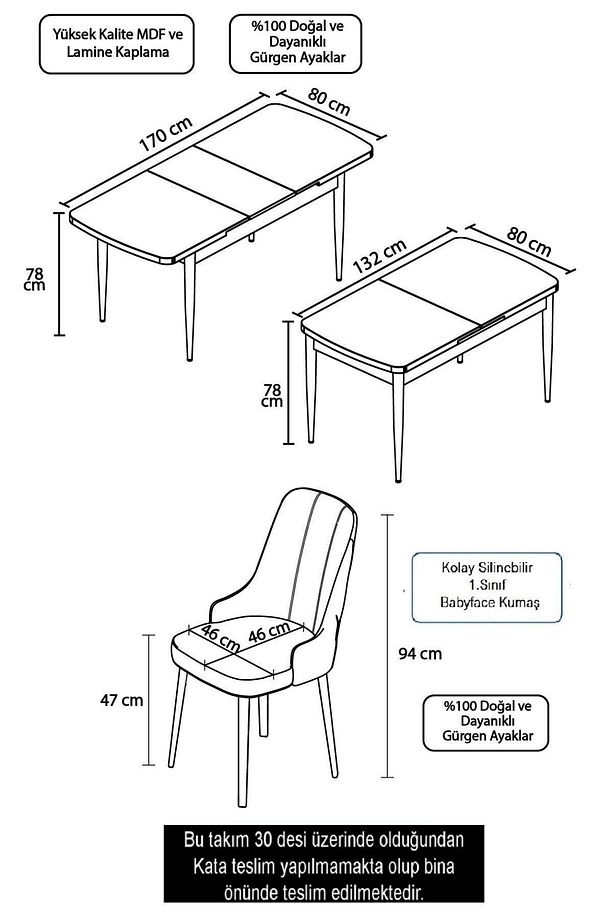 Noa Serisi 80x132 Açılabilir Mdf Barok Ahşap Desen Masa Takımı Ve 6 Krem Sandalye - 6