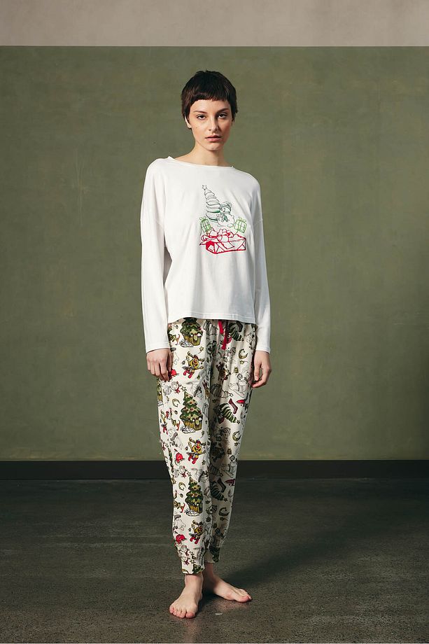 Kadın Pamuklu Uzun Kollu Pijama Üstü - 2