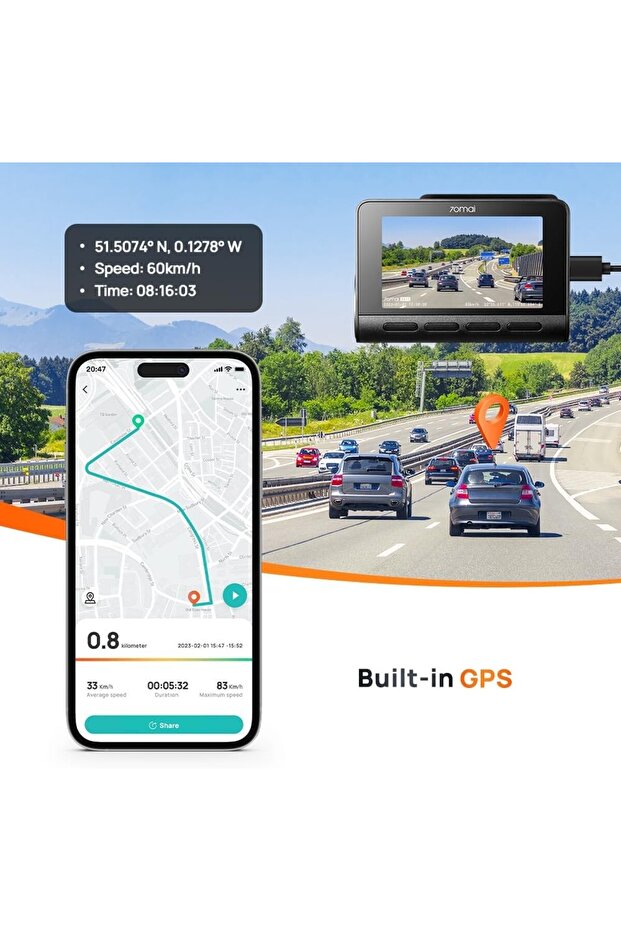 A810-2 4K Dash Cam, Çift HDR Ön ve Arka Kamera, Dahili GPS ve Akıllı Park Koruma - 6