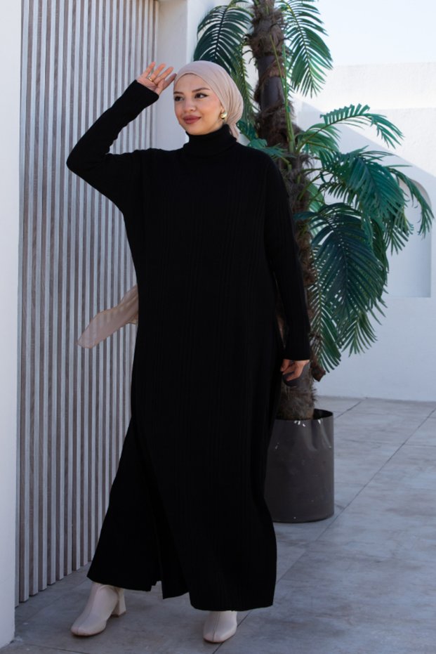 Black High Neck Knitwear Dress Set 2443