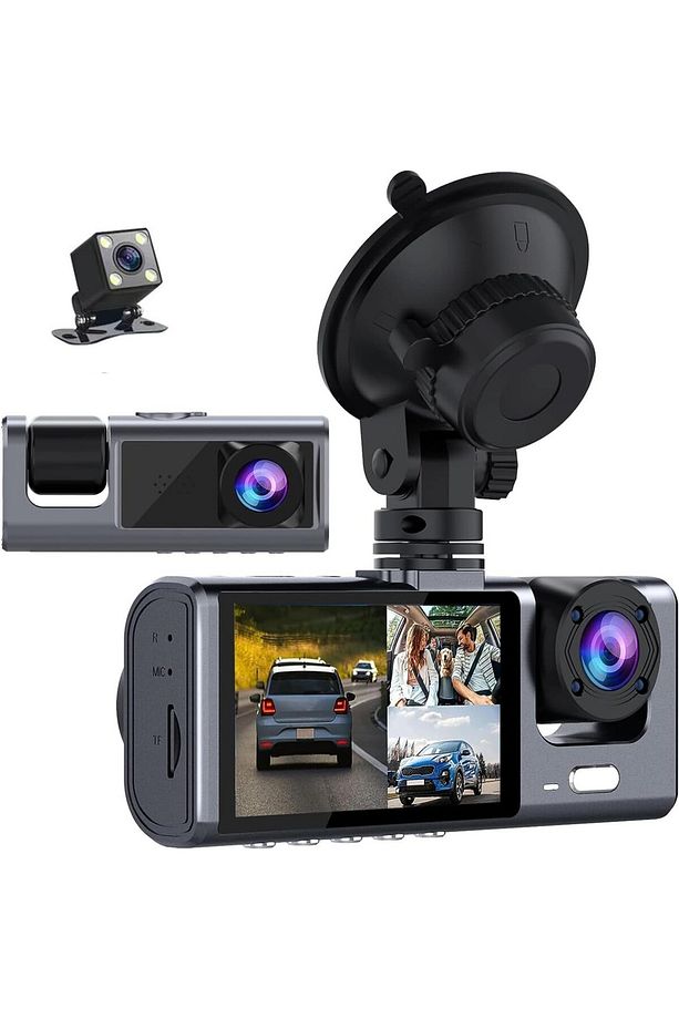 3 Kanallı Araç Kamerası, 1080P Dashcam Ön, Arka ve İç Kamera, Gece Görüşlü - 1