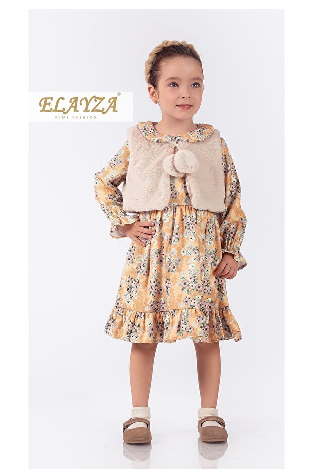 BOLEROLU FLOWER PATTERNED WINTER GIRL DRESS