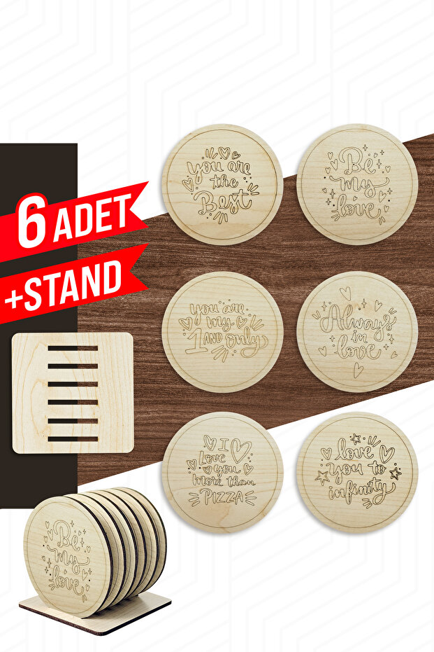 Set of 6 Special Design Wooden Coasters and Stands