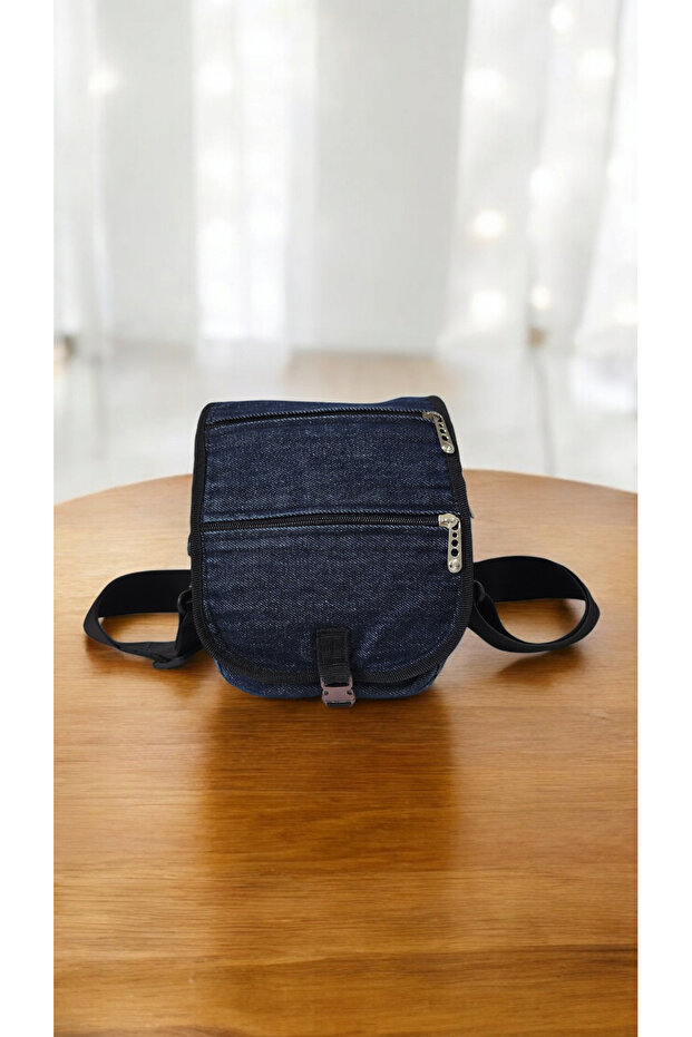 Blue Denim Multi-Compartment Small Shoulder Bag with Cover