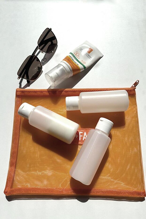 Transparent, Travel Set of 3, Flip Lid, 100ml, Orange Color, Convenient and Stylish Design
