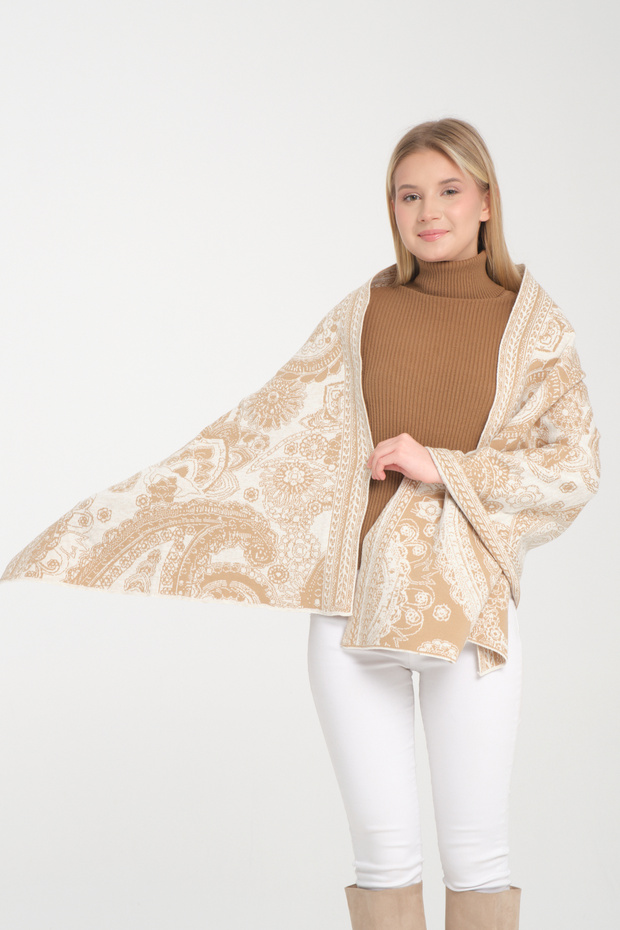 Ethnic Patterned Comfortable Knitwear Shoulder Shawl - Two-Way Use - 7