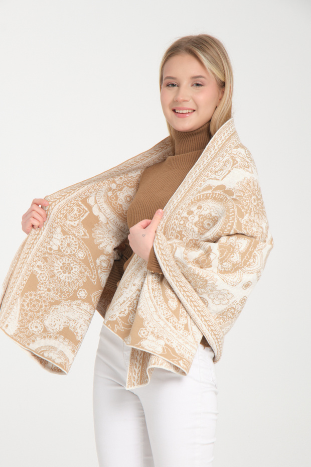 Ethnic Patterned Comfortable Knitwear Shoulder Shawl - Two-Way Use - 4