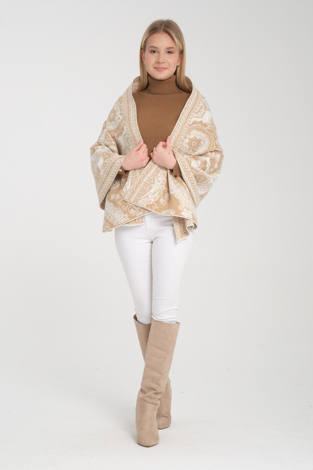 Ethnic Patterned Comfortable Knitwear Shoulder Shawl - Two-Way Use - 1