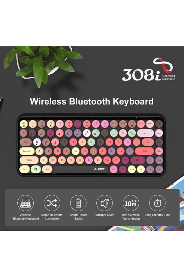 Bluetooth Klavye 84 Tuşlu Kablosuz Bluetooth Estetik Klavye Sevimli Retro Yuvarlak AJ308 - 3
