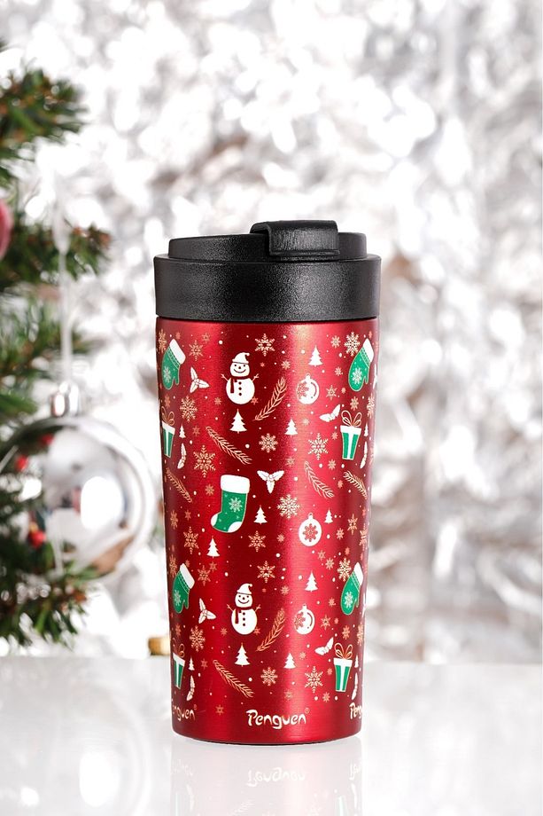Termos Mug 380 ml Flip Kapaklı - Yılbaşı Hediyesi - Sus 304 Paslanmaz Çelik, Vakum Yalıtımlı - 1