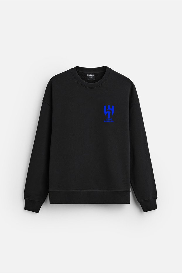 Football Team Crew Neck Hoodless Cotton Oversize Black Sweatshirt