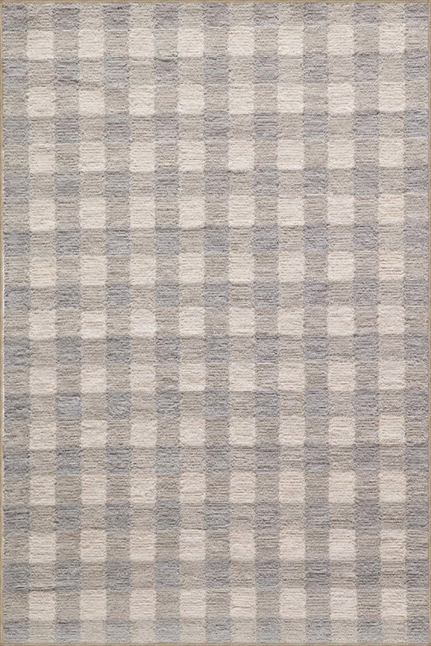 Pofidik Themed Checkered Brown Decorative Carpet and Washable Carpet Miravip9665