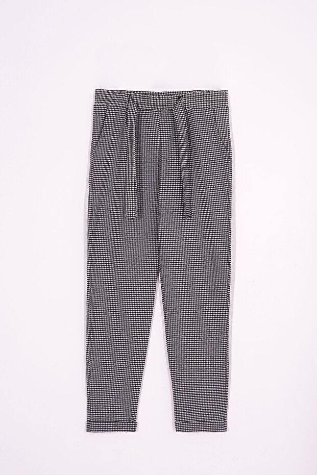 Plaid Pattern Double Leg Black Color Girls' Trousers