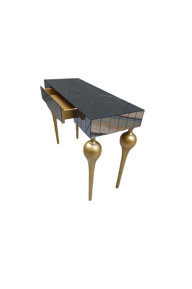 Dresuar 12388 Tombul Ayak Model Kayın Mdf Tabl Parlak Gold Ayak Füme Cam Kaplama - 7