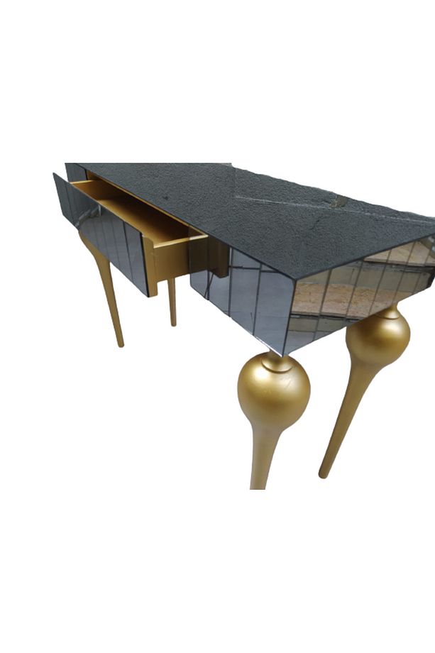 Dresuar 12388 Tombul Ayak Model Kayın Mdf Tabl Parlak Gold Ayak Füme Cam Kaplama - 6