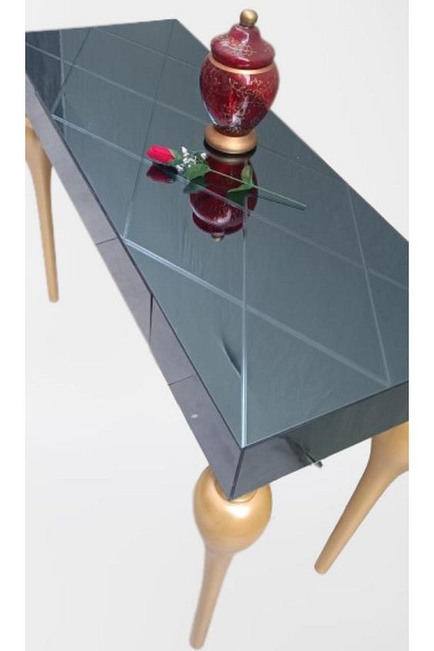 Dresuar 12616 Tombul Ayak Model Kayın Torna Mdf Tabla Parlak Gold Füme Cam Kaplam - 6