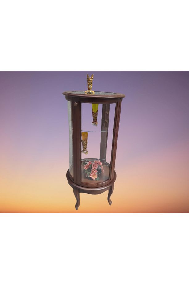 Gümüşlük Vitrin 17439 Yuvarlak Model Parlak Ceviz Kayın Aslan Ayak Bombe Cam - 7