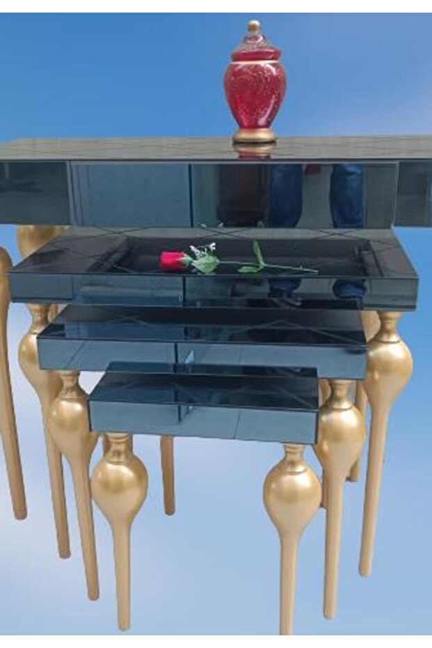 Dresuar-zigon 13671 Tombul Model Kayın Mdf Tabla Gold Füme Cam Kaplama El Yapım - 5