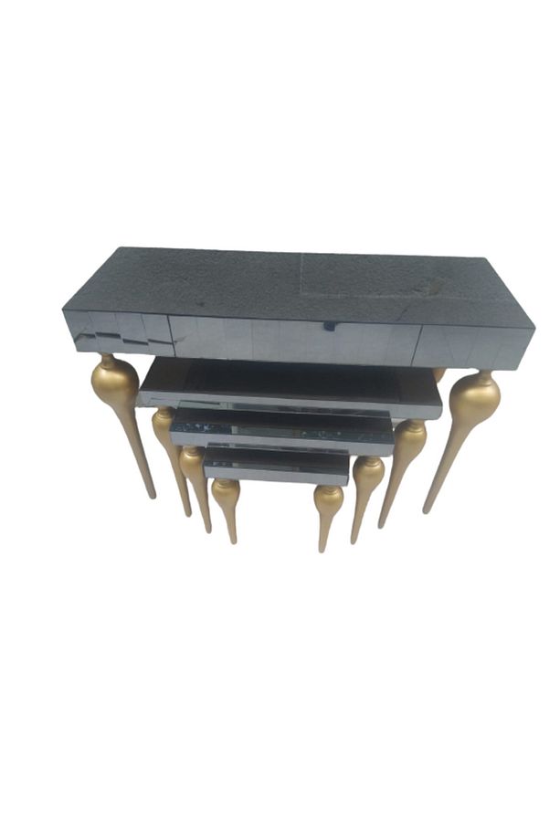Dresuar-zigon 12387 Tombul Ayak Model Kayın Mdf Tabla Gold Boya Füme Cam Kaplam - 5
