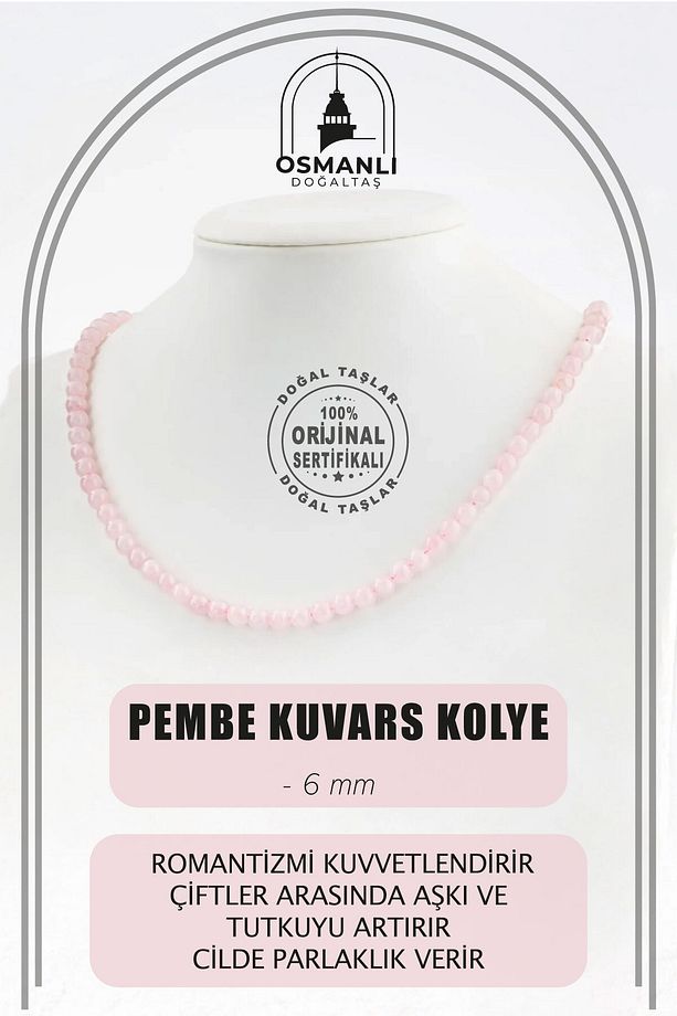 Pembe Kuvars 6 Mm Dizi Doğal Taş Kolye - 1