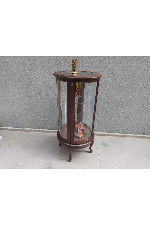 Gümüşlük Vitrin 17439 Yuvarlak Model Parlak Ceviz Kayın Aslan Ayak Bombe Cam - 4