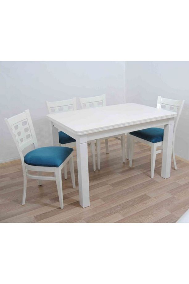 Masa-sandalye 12906 Tk Model 9göz Kayın Torna Retro Parlak Beyaz Sandalye Sabit - 2