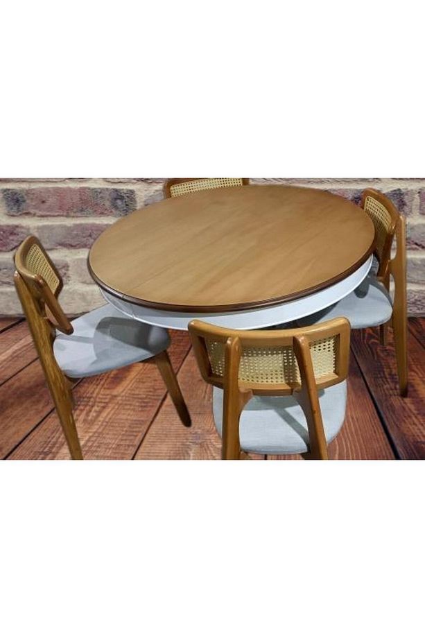 Masa Sandalye 90180 Tk Ihlamur Baba Ayak Model Mdf Tabla 100cm Beyaz Ceviz Elyapı - 7