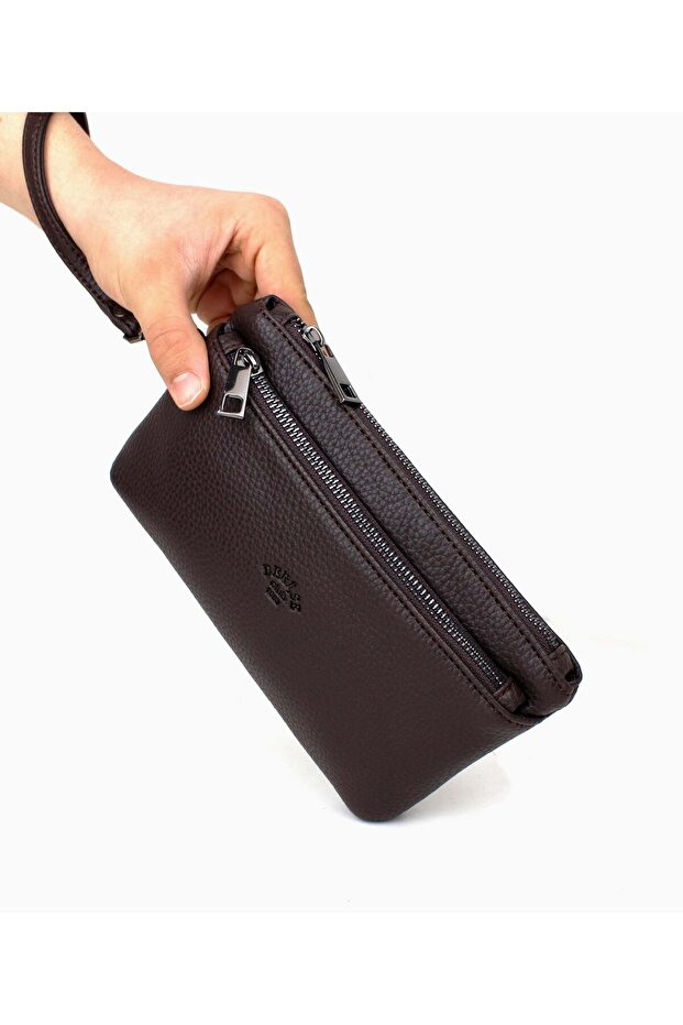 Men's Brown Bracelet Belt Thin Portfolio Hand Bag