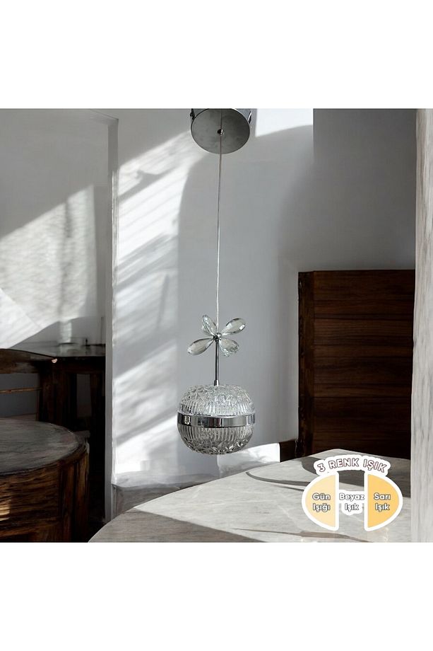 Tek Toplu Krom 3 Renk Led Avize - 1