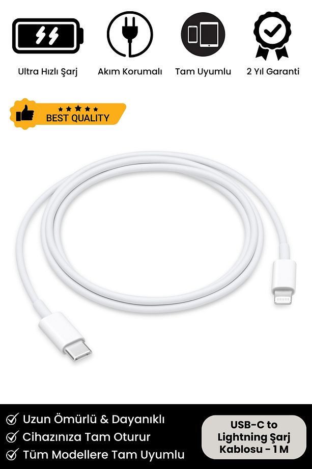 Apple Iphone Uyumlu Hızlı Şarj Usb-c To Lightning Premium Model Tüm Modellere Uyumlu Şarj Kablosu 1m - 1