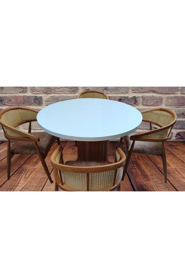 Masa Anıt St 90185 Modern Hasır Sandalye Takım Model Mdf Tabla Beyaz El Yapım - 3