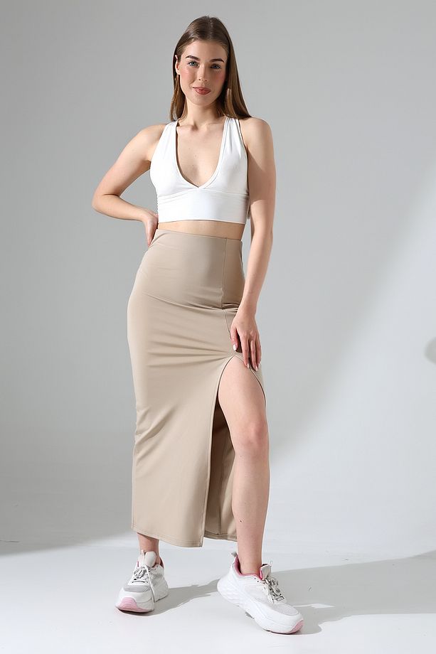 Dalgıç Kumaş Yırtmaçlı Uzun Etek Maxi Boy 92 Cm - 3