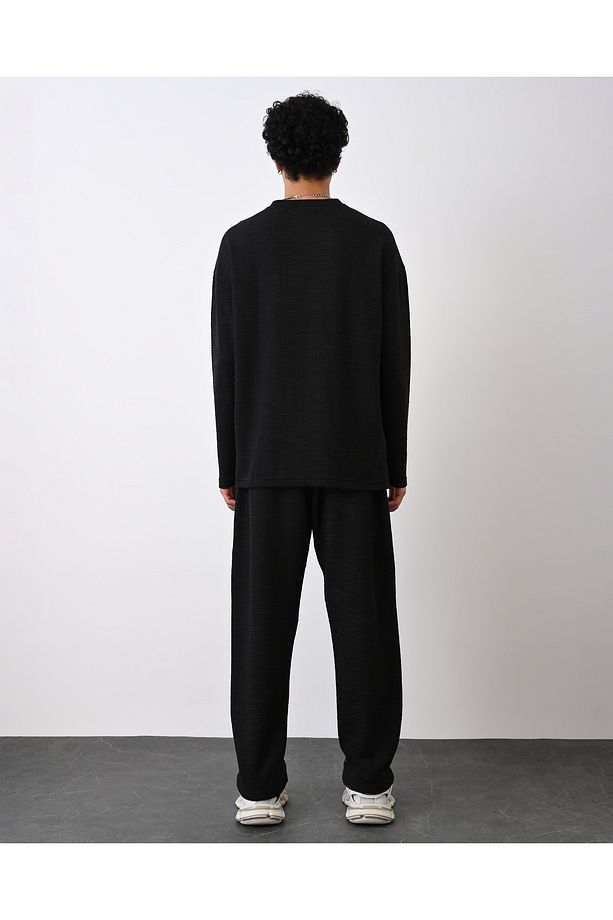 Siyah Baggy Oversize Düz Paça Eşofman Altı - 4