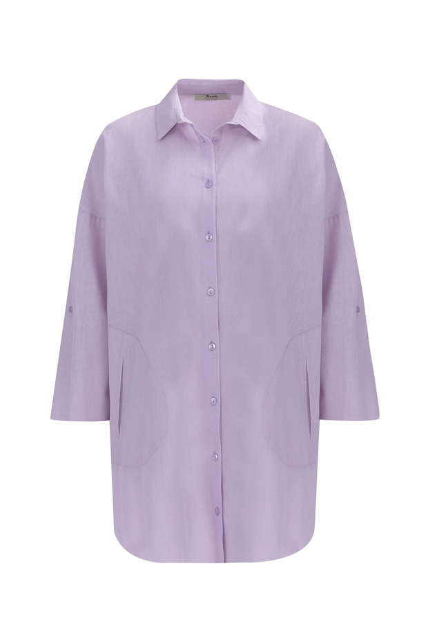 Katlanabilir Kollu Düğmeli Gömlek - 7