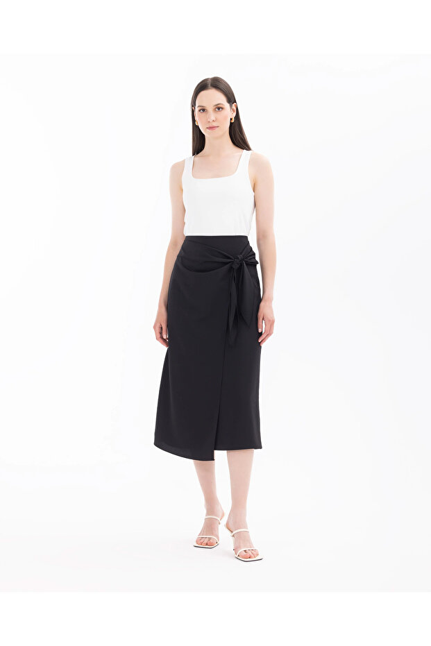 Kuşaklı Kruvaze Dar Form Etek - 1