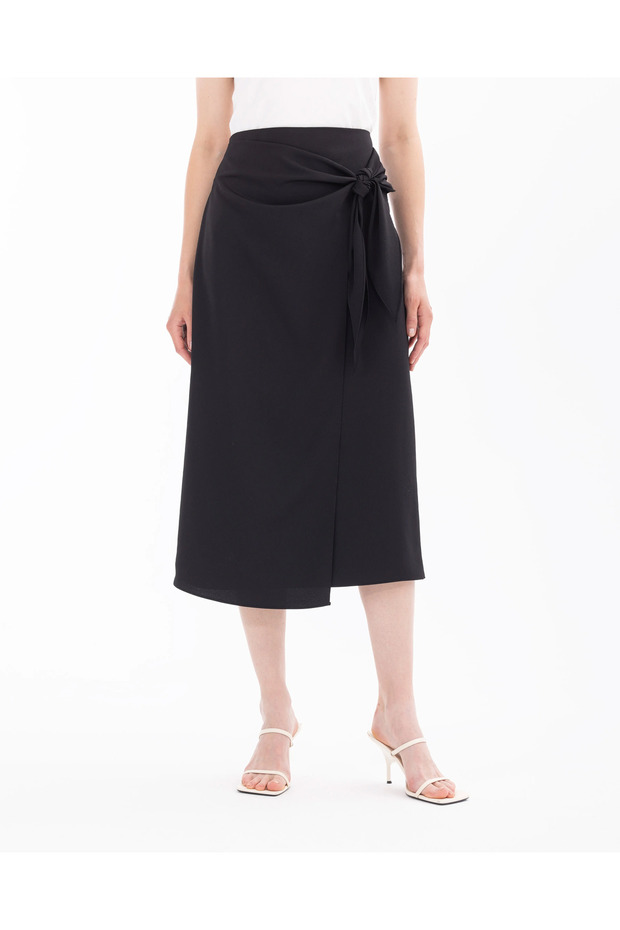 Kuşaklı Kruvaze Dar Form Etek - 5