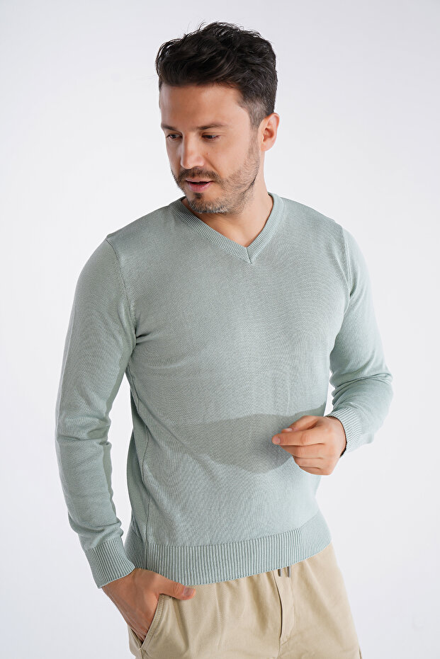 Mint Men's 100% Cotton V-Neck Knit Sweater Trıst-1102