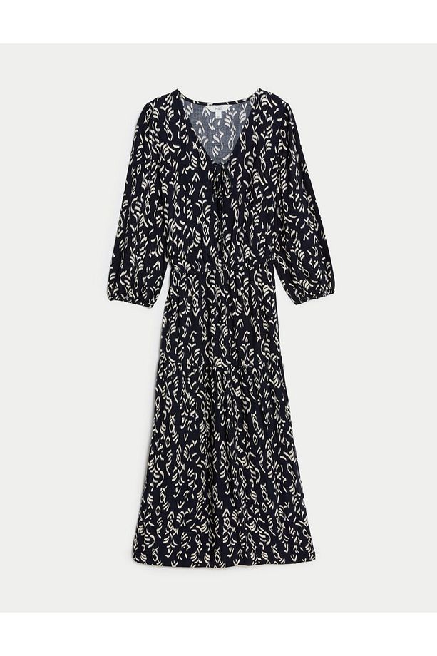 Regular Fit Desenli Midi Elbise - 3