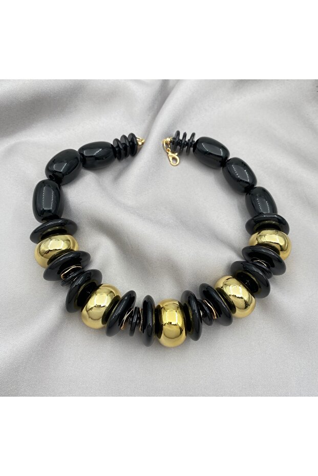 Gold- Black Acrylic Necklace
